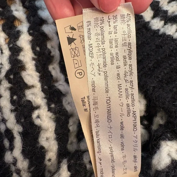 Massimo Dutti Italian Mohair Black & White Stripe Crewneck Open Weave Sweater - Picture 5 of 9